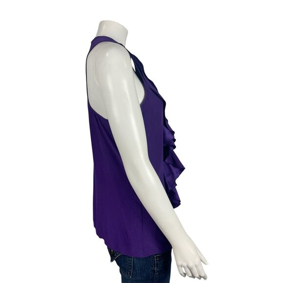 Parker Sleeveless Silk Blouse Small Purple Ruffle Key Hole Tank Top Shirt - Picture 2 of 7